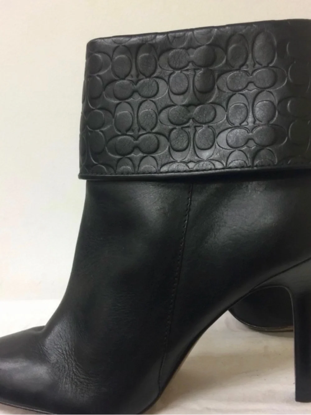 COACH Mackenna Black Leather Ankle Booties with Signature Cuff